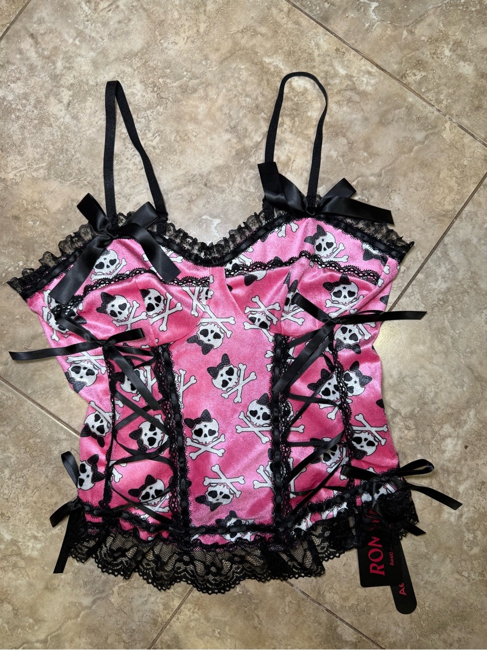 Romwe Pink Skull Bow Top